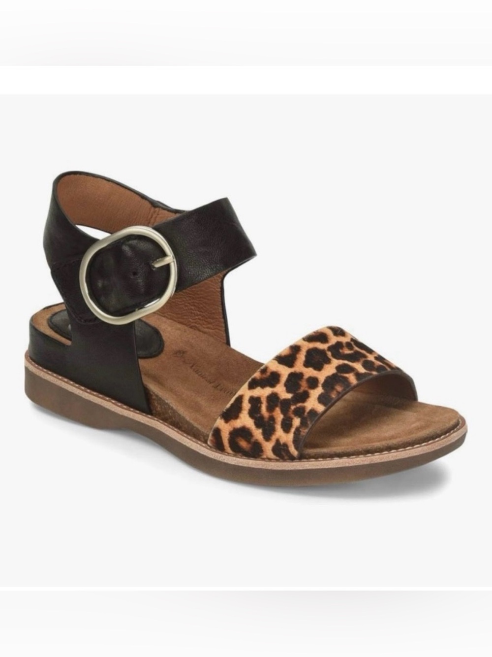 Sofft Black Leather Sandals with Leopard Print Strap - Size 6.5 - Velcro Ankle